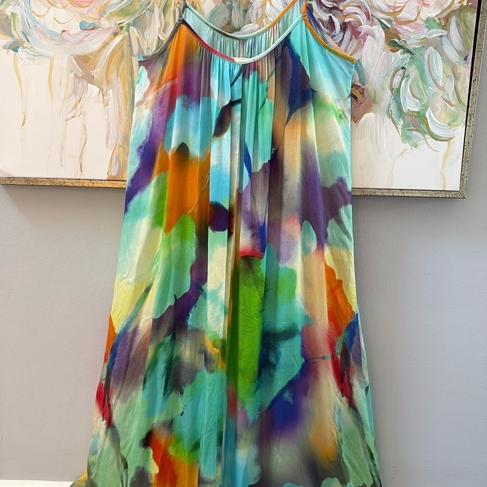 Lavender Brown Maia Dress - Watercolor Print Maxi - Size XS - Picture 9 of 14